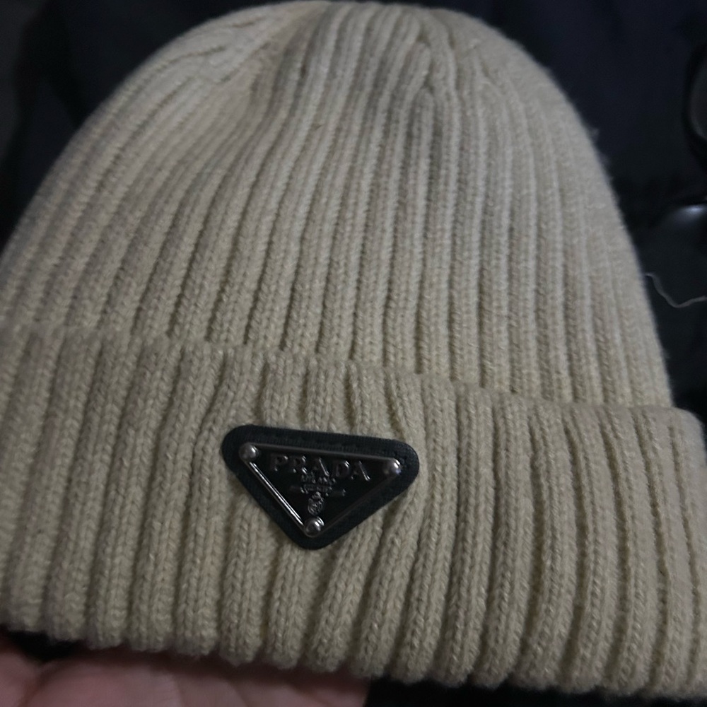 Prada Tan Ribbed Knit Hat
